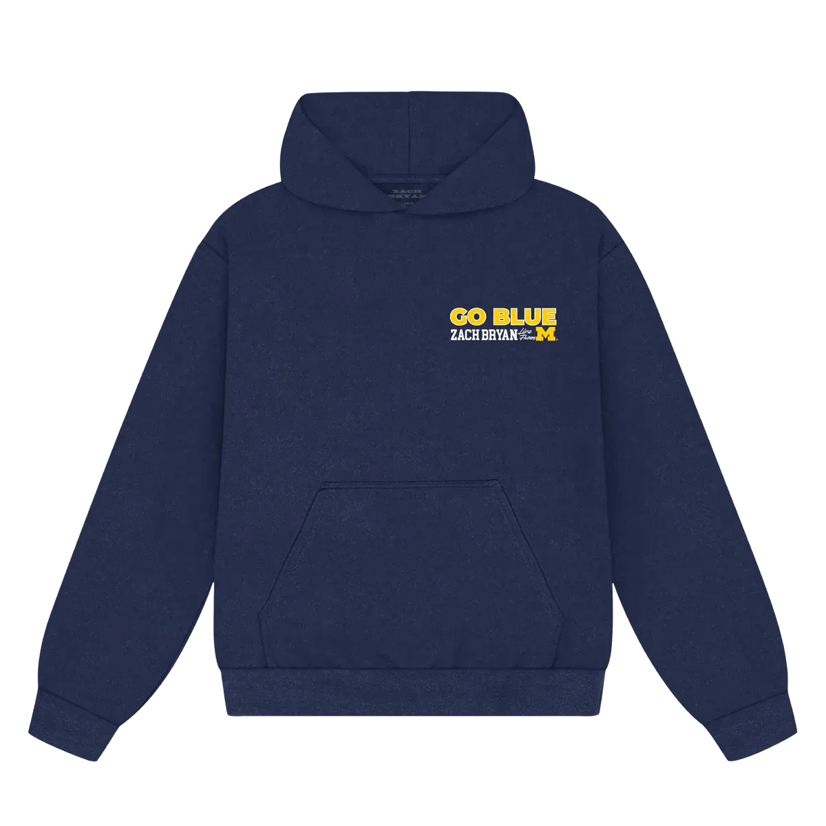 "Zach Bryan Go Blue Ann Arbor concert hoodie front logo"