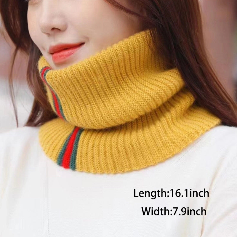 Autumn And Winter New Warm Knitted Hat Women’s Striped Geometric Neck Protection Scarf Pure Color Cover Fashion Couple