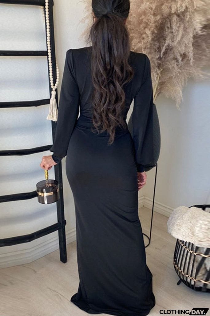 Deep V Neck Slit Hem Knotted Maxi Dress