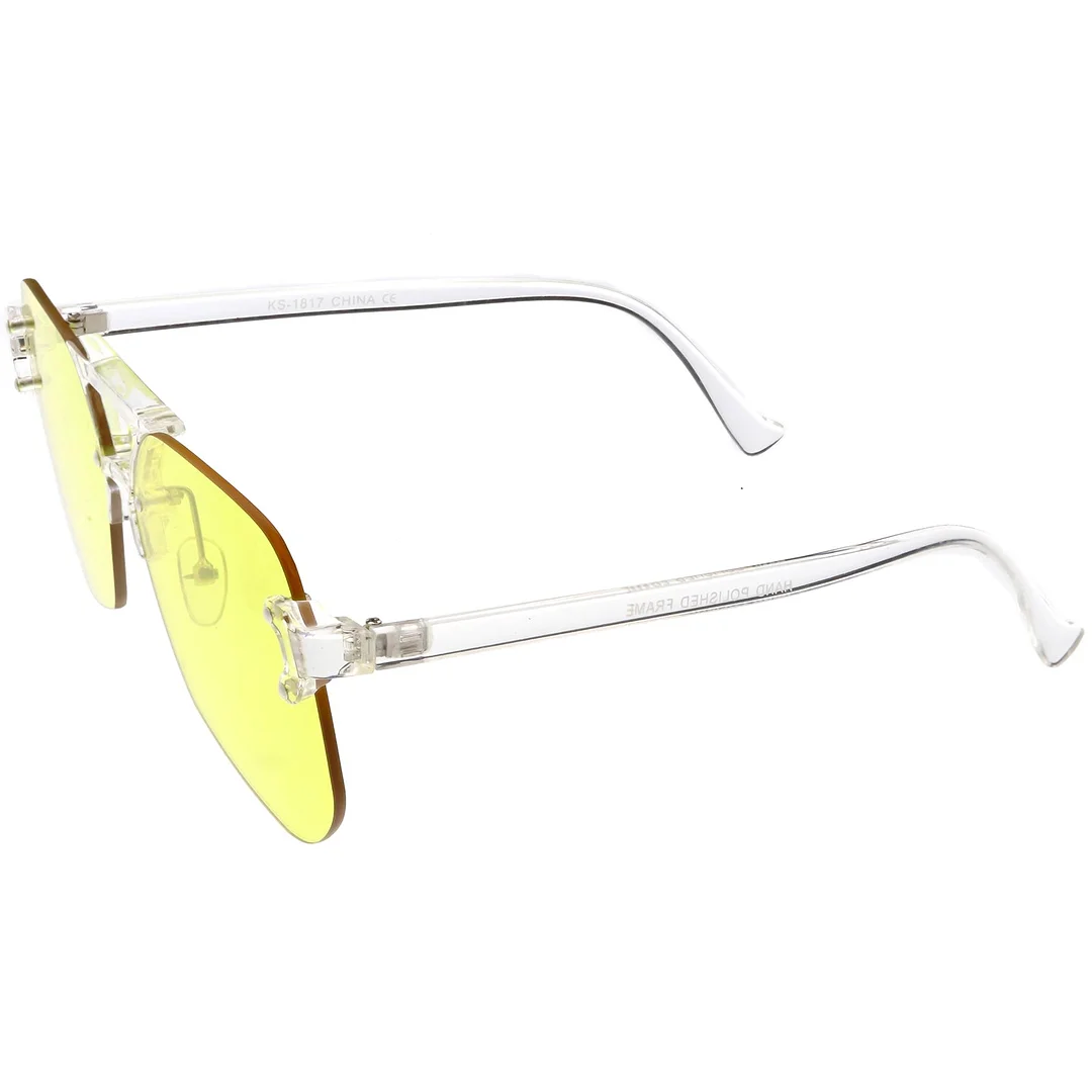 Oversize Rimless Aviator glasses With Keyhole Bridge Super Flat Lens 60mm