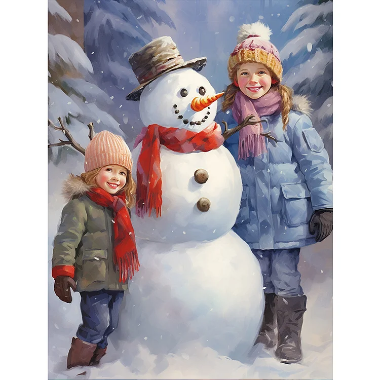 Full Round Diamond Painting - Snowman Child In The Snow 30*40CM