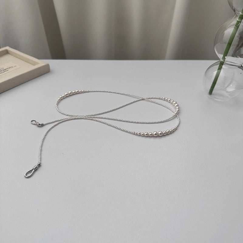 925 Sterling Silver Pearl Inlay Geometric Long Necklace