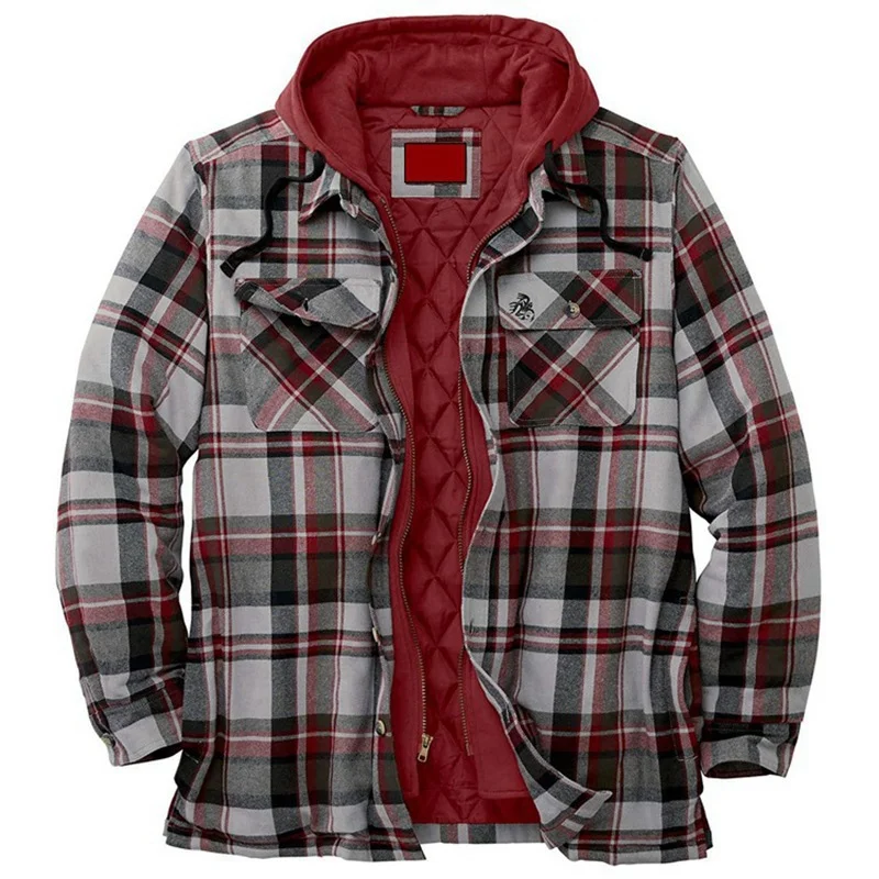 Thick cotton checked hooded jacket