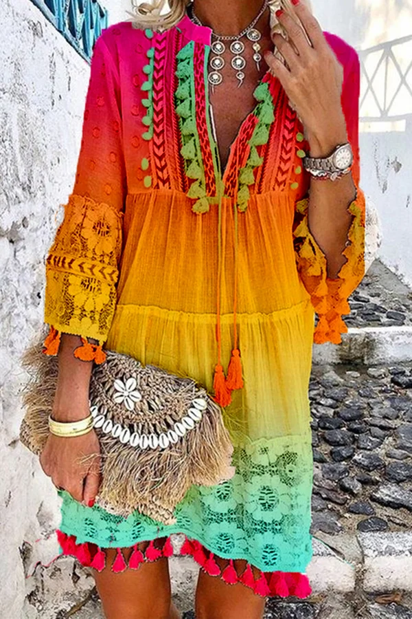Bright Ombre Bohemian Dress For Summer