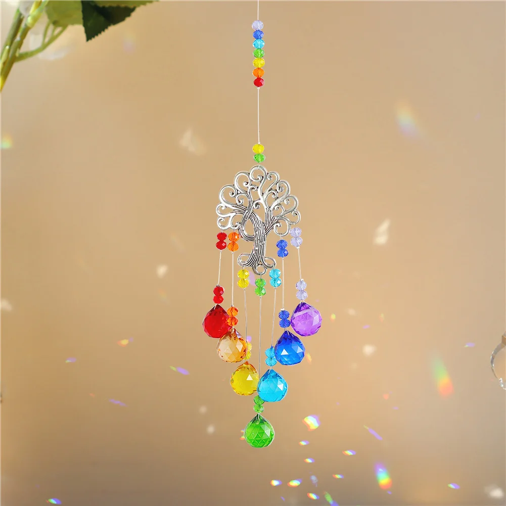 Crystal Windchime Tree of Life Light Catcher Ball Home Pendant (Multicolor)