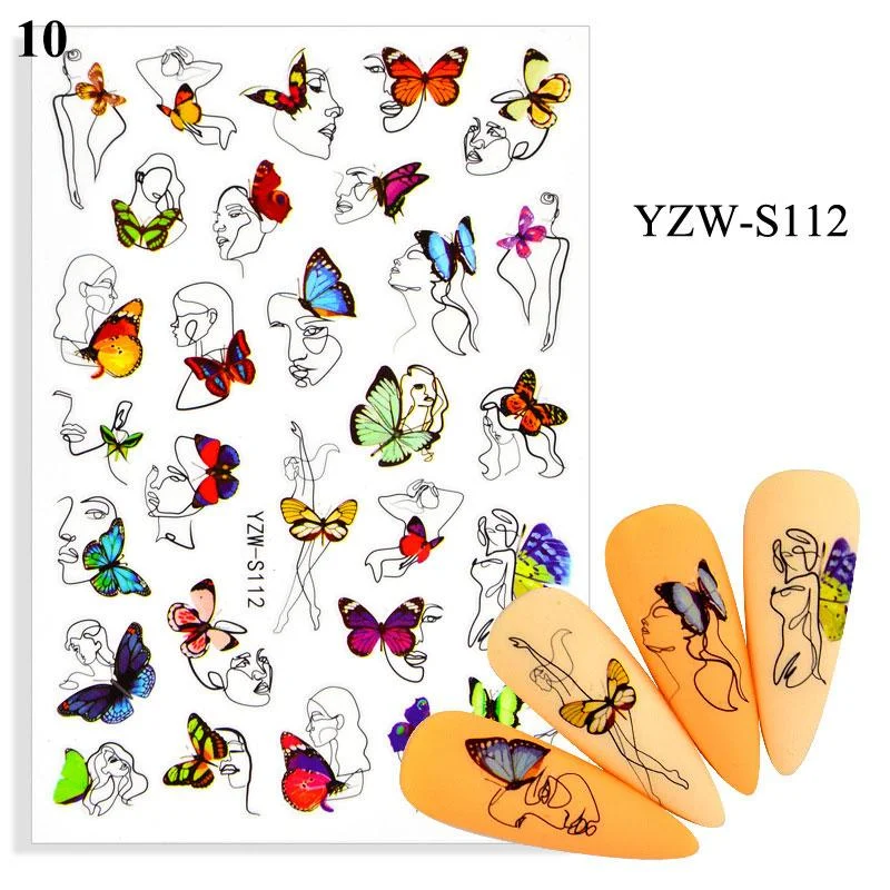 1 Sheet Human Face Nail Stickers And Decals 2021 Nail Art Decorations Set Geometric Pattern Dried Flowers Sliders For Nails Art-Nail Inspo