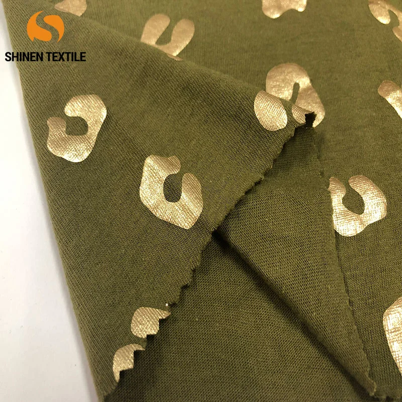130G 100%cotton fashion jersey foil fabric Bronzing Gold Foil Print Microfiber Fabric.Chinese factory