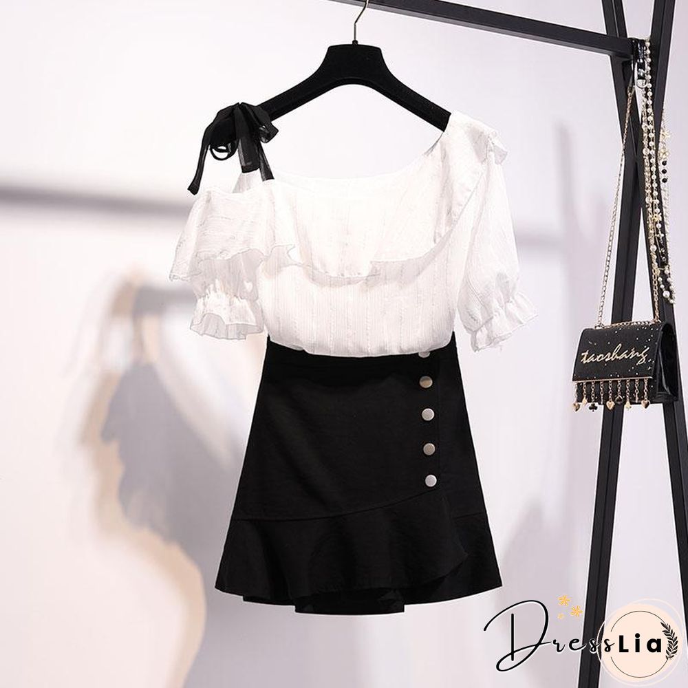 Sweet Stripe Tee+Button Skirt P15829