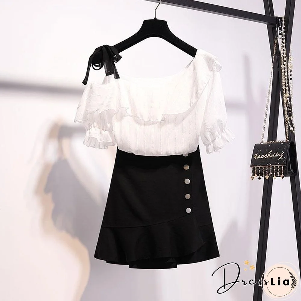 Sweet Stripe Tee+Button Skirt P15829