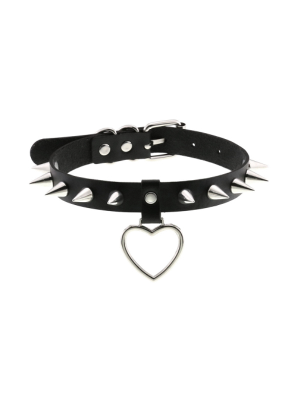 Punk Style Rivet Choker with Heart Pattern Pendant