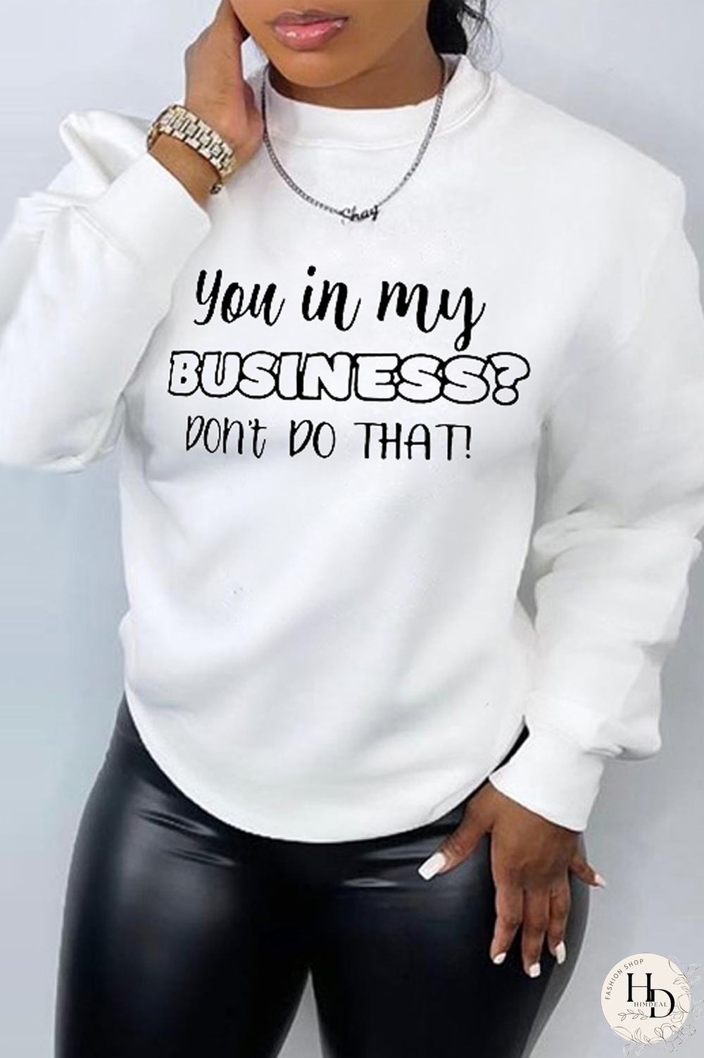 White Fashion Street Print Patchwork Letter O Neck Tops