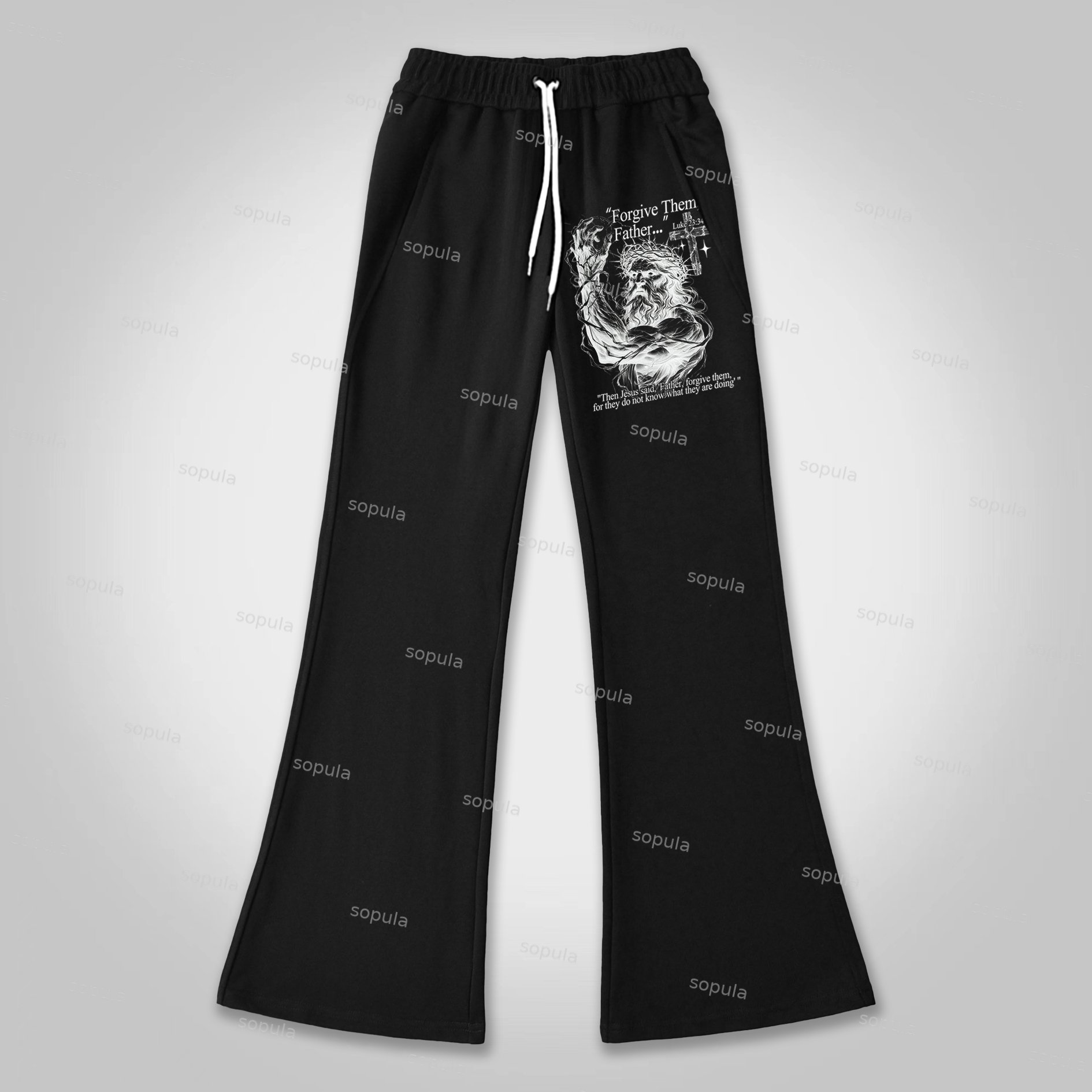 Sopula Forgive Them Father-Jesus Graphic Flared Sweatpants - SOPULA
