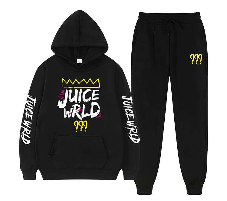 Juice Wrld Hoodies Sweatshirt Hooded Hip Hop Casual Hoodie Sweatpants Set at Hiphopee