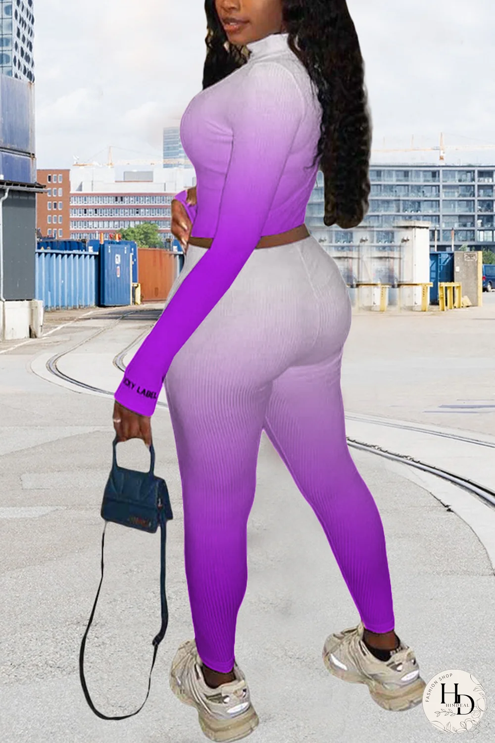 Rose Red Casual Print Letter Turndown Collar Long Sleeve Two Pieces