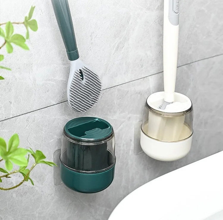 🔥Spazzola per WC in silicone con manico lungo, da appendere alla parete, senza fori, per uso domestico