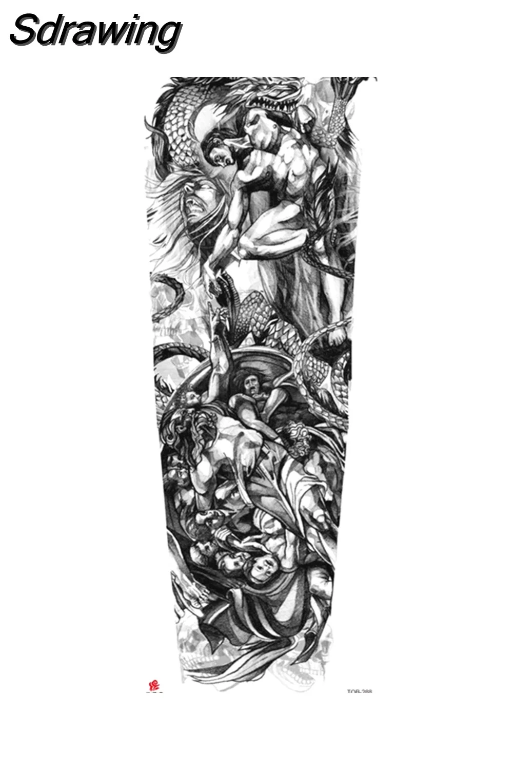 Sdrawing Arm Temporary Tattoo Wolf Lion Fish Horns Geometric Man Body Leg Rose Flower Phoenix Waterproof Sticker Cool Women Tatoo 430-1