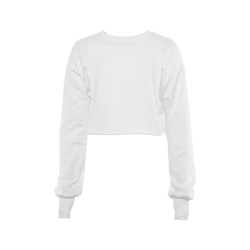 2023 Early Autumn Female Fashion Long Sleeve Hollow Out Solid Crop Top Women  Irregular Sweatshirt Tops New S-L