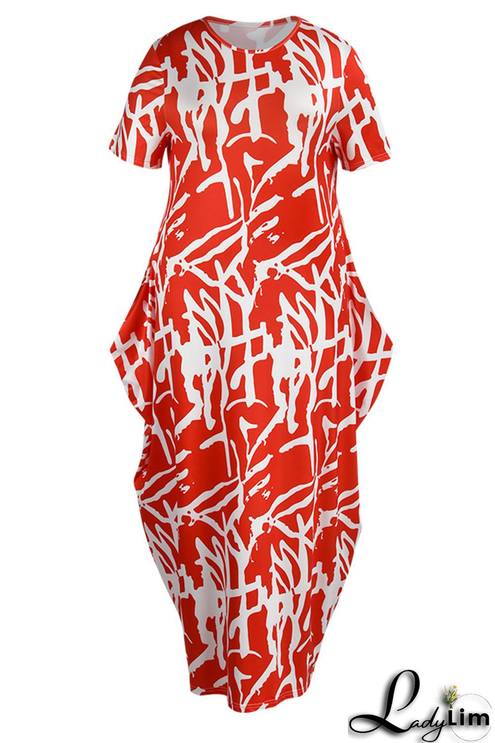 Black Fashion Casual Print Patchwork O Neck Long Dress Plus Size Dresses