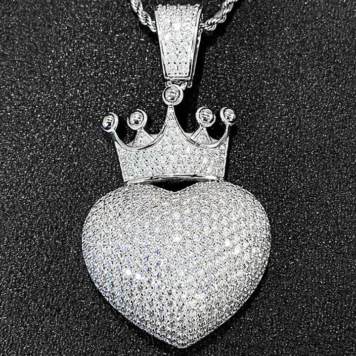 925S & Moissanite Heart-Shaped with Crown Silver Pendants