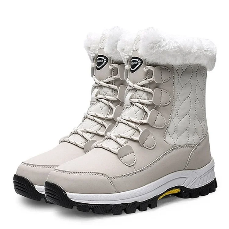 Women Anti-slip Fur Warm Waterproof Snow Boots Mid Calf  Stunahome.com
