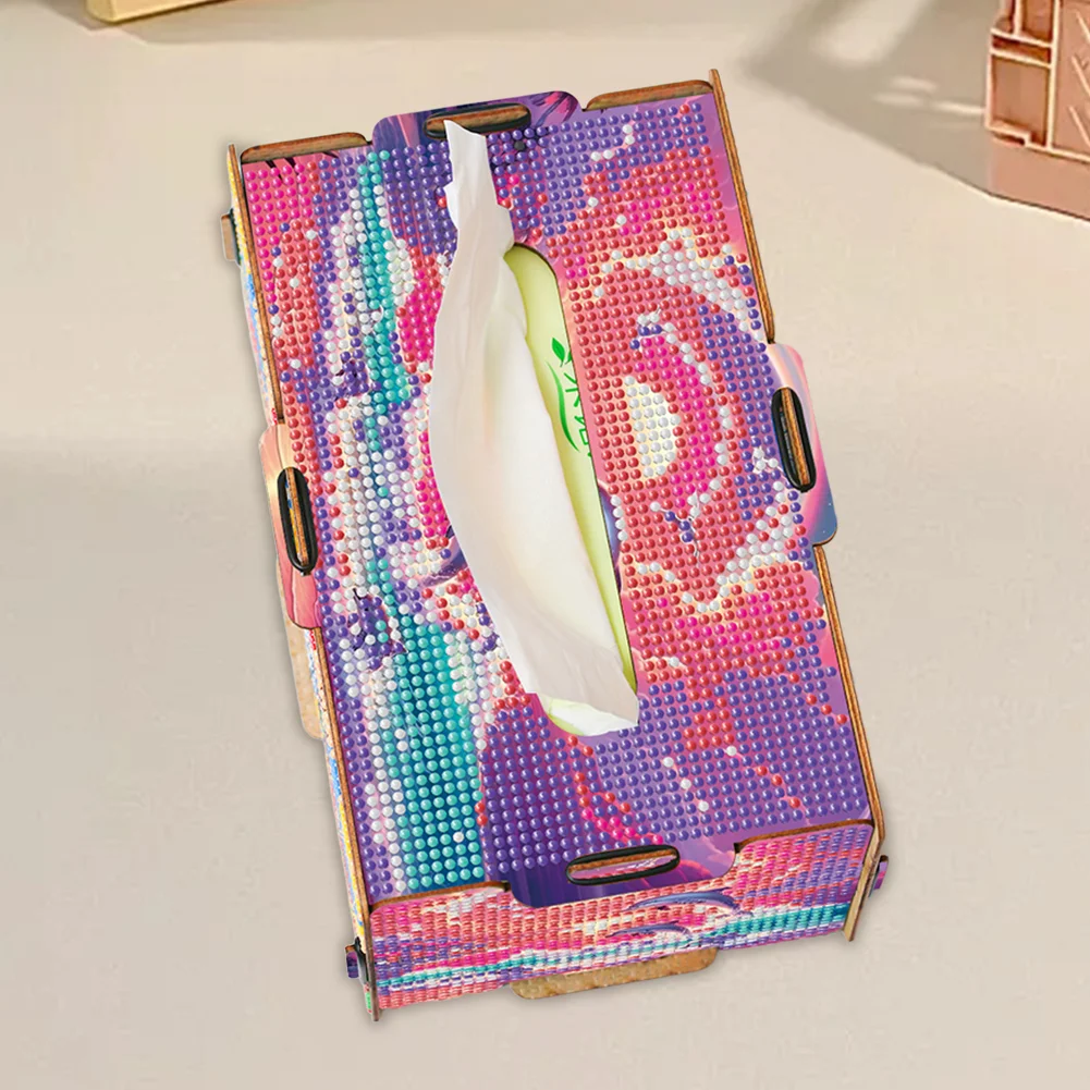 Diamond Painting Tissue Box Kits Rhinestone Craft Kit (Pink Sunset Dolphin)