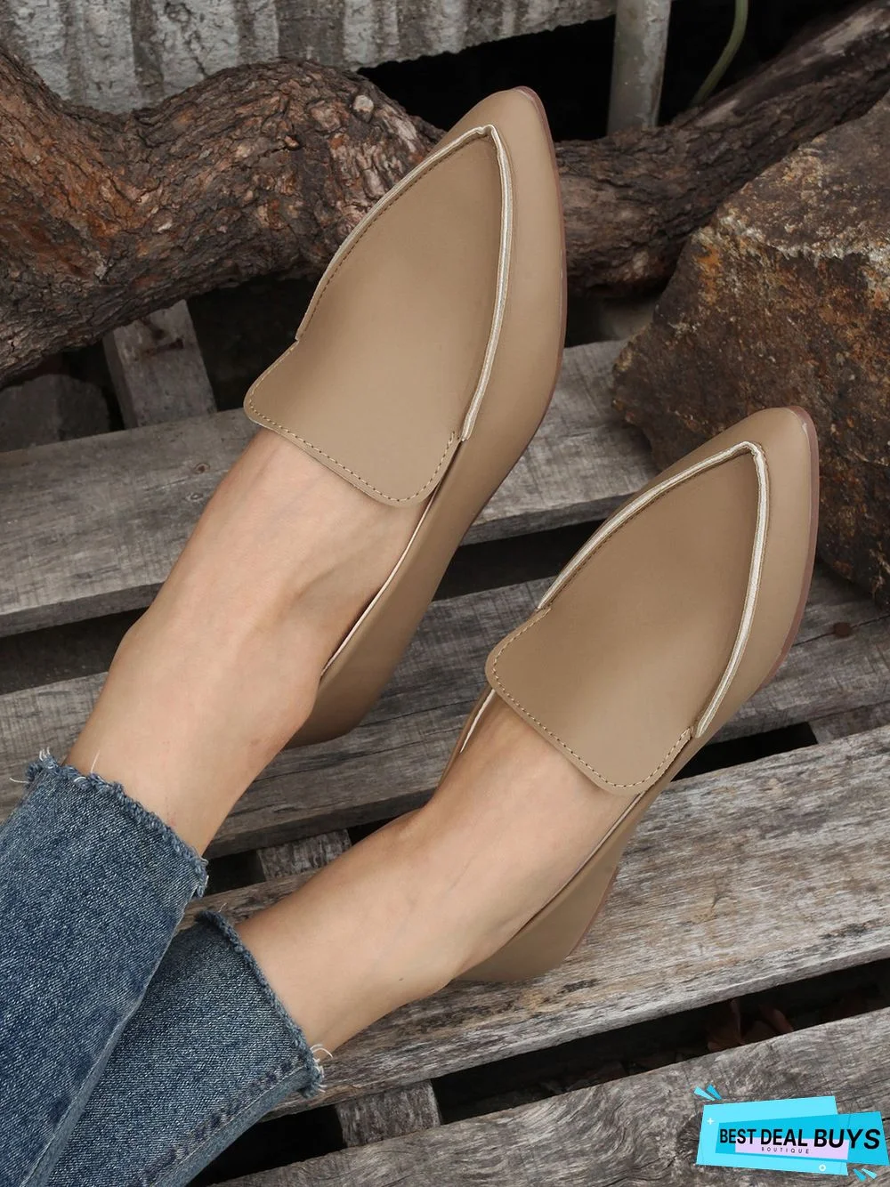 Simple PPlain Color Pointed Toe Flat Loafers