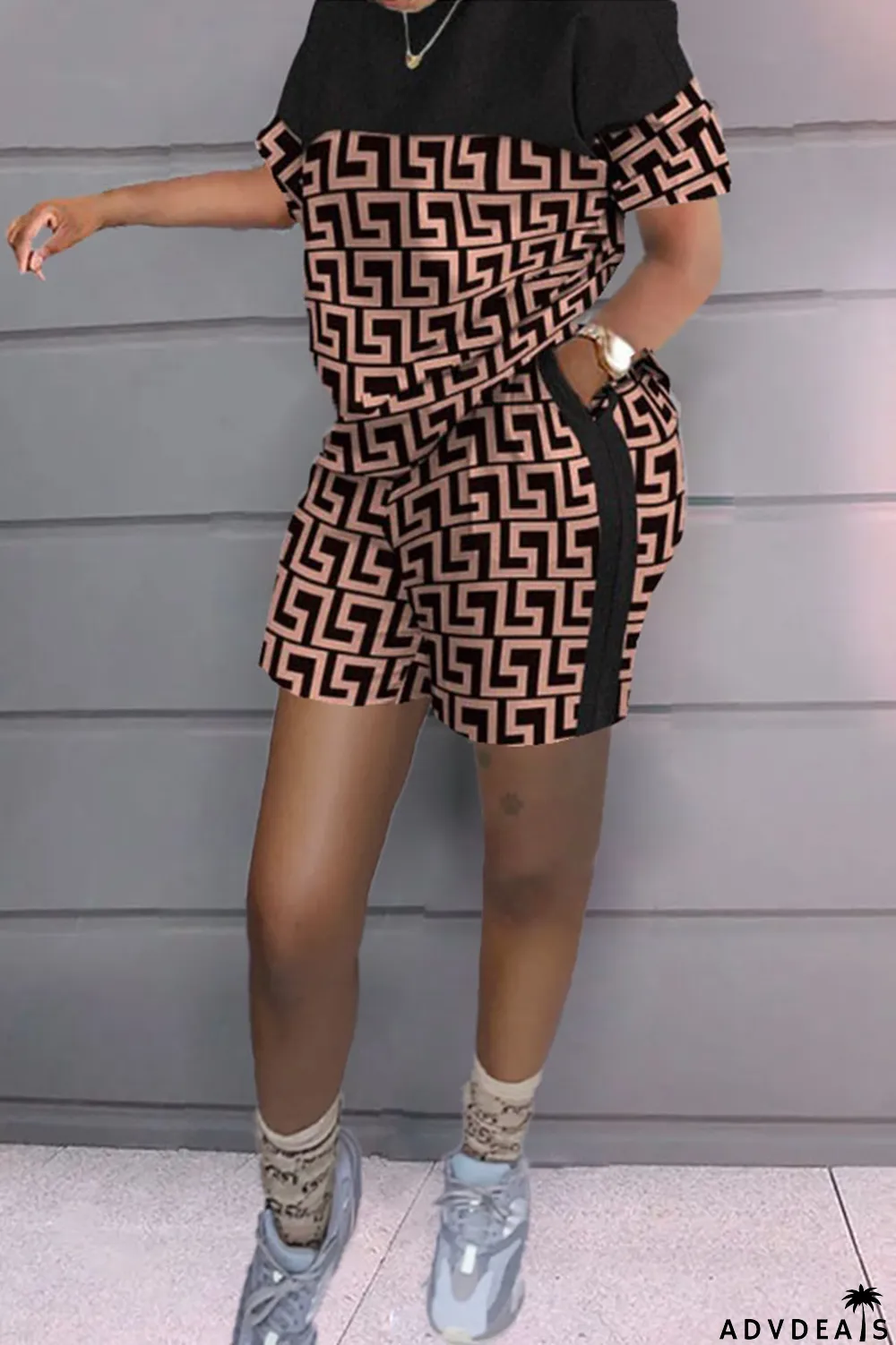 Leopard Print Casual Print Patchwork O Neck Short Sleeve Two Pieces