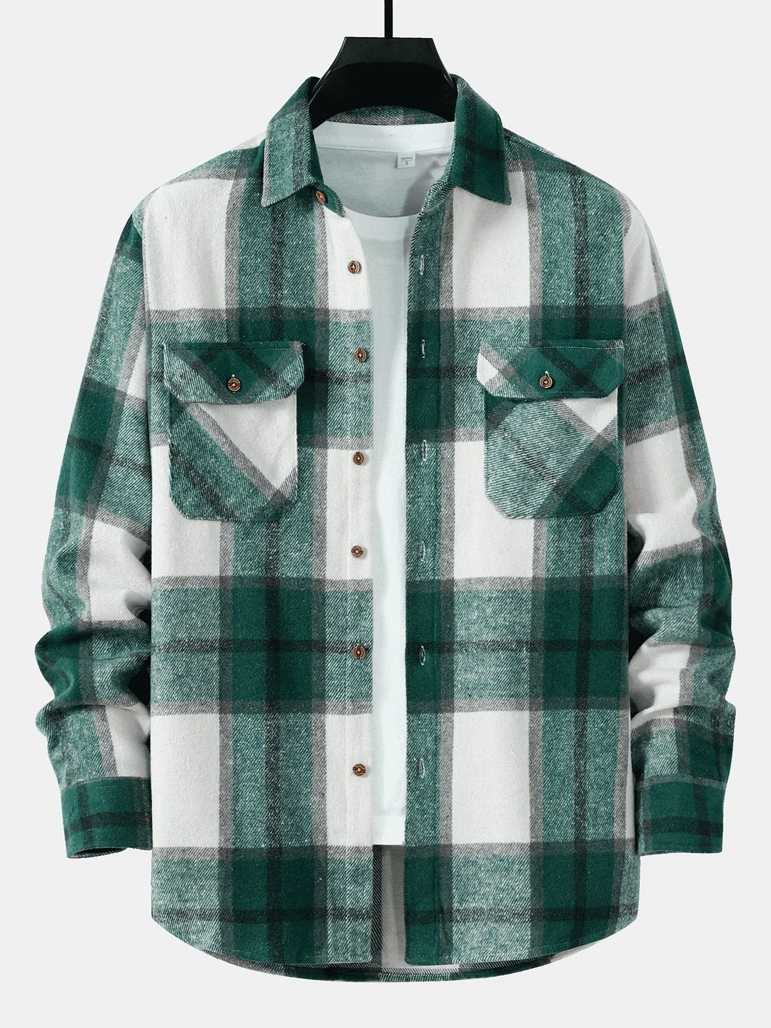 Men‘s Double Pockets Flannel Plaid Overshirt