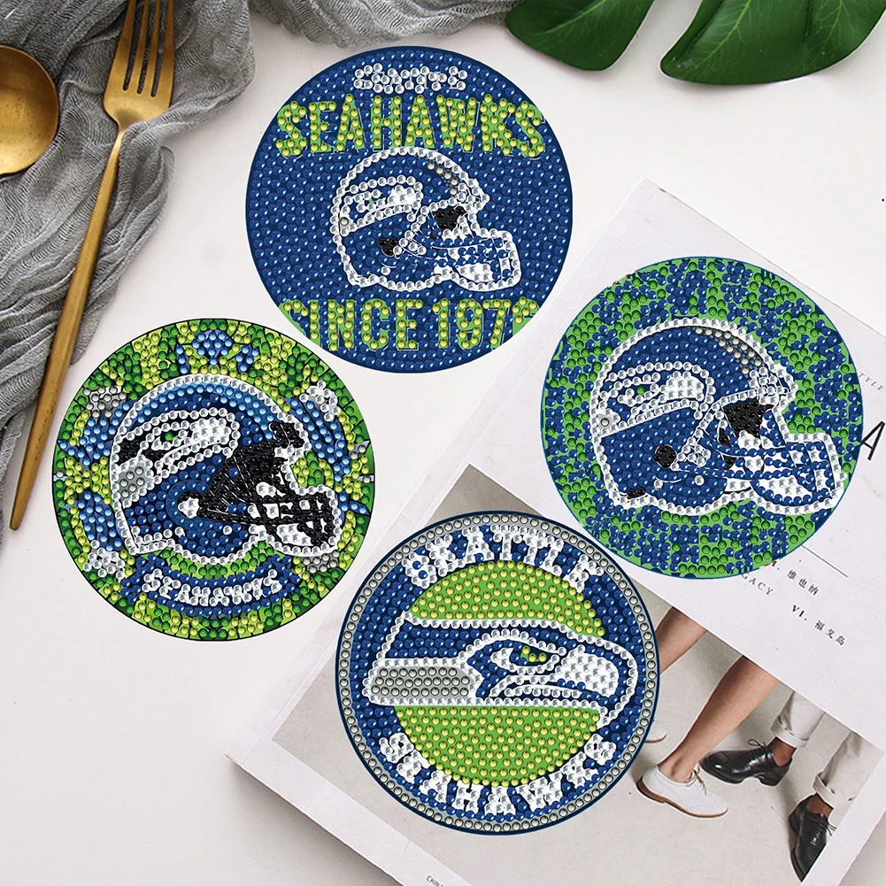 Seattle Seahawks 6pcs DIY Diamond Painting Acrylic Coasters Holder for Beginner Adult
