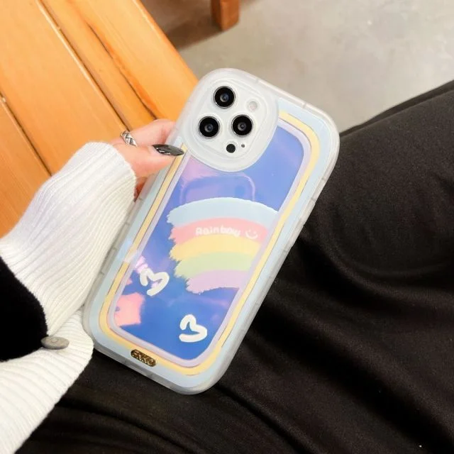 Kawaii Gradient Laser Aurora Rainbow iPhone Case BE670
