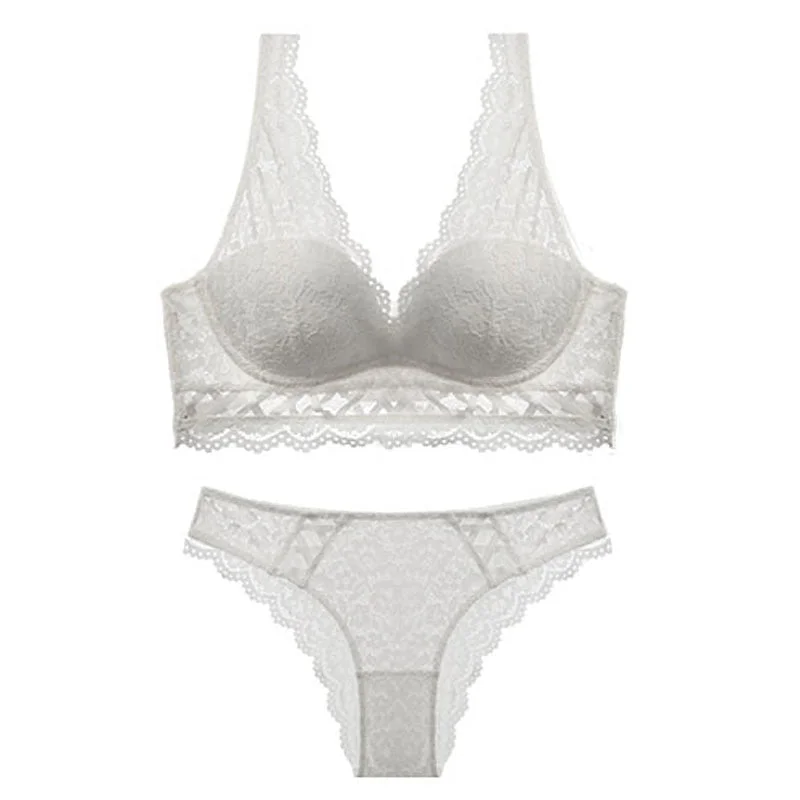 CINOON New Sexy Bandage Underwear Set Push up Bra Set Embroidery Women Lingerie High Quality Lingerie Set 3/4 Cup Lace Brassiere