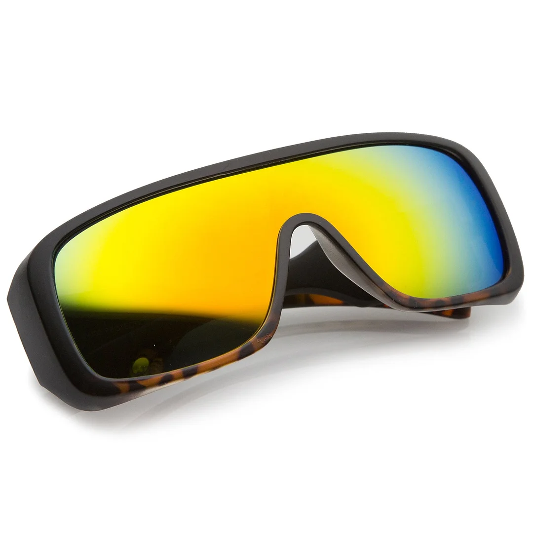 Men's Oversize Goggle Flat Top Mirror Mono Lens Shield glasses 60mm