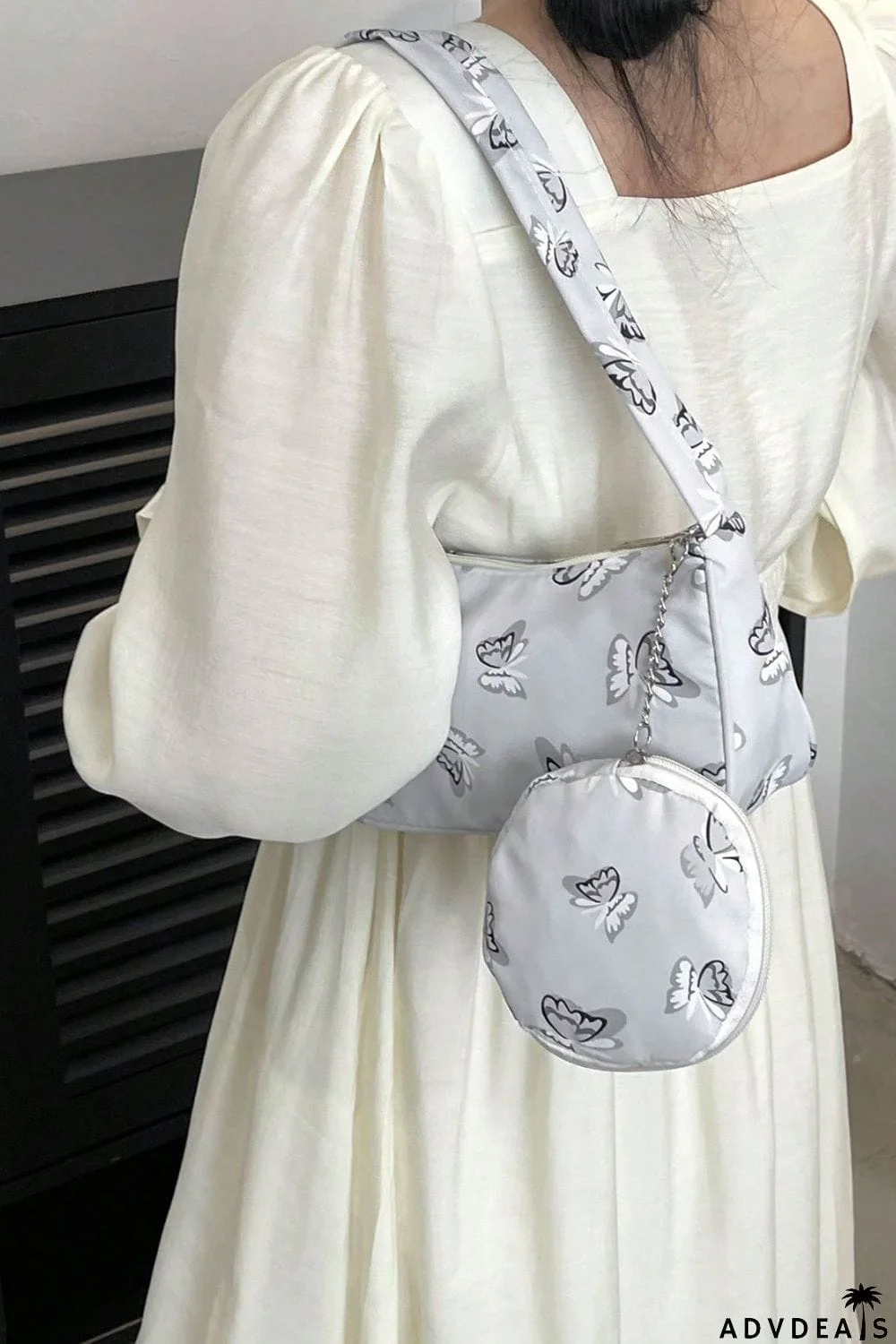 Butterfly Print Shoulder Bag with Purse