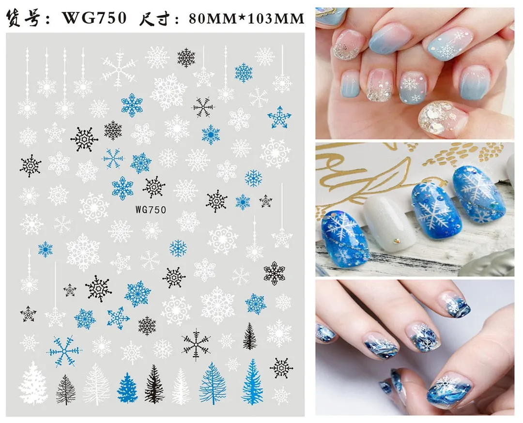 Merry Christmas Deer 3D Nails Sticker Winter Snowflake Elk Xmas Trees Cartoon Adhesive Sliders Nail Art Accessories Decals-Nail Inspo