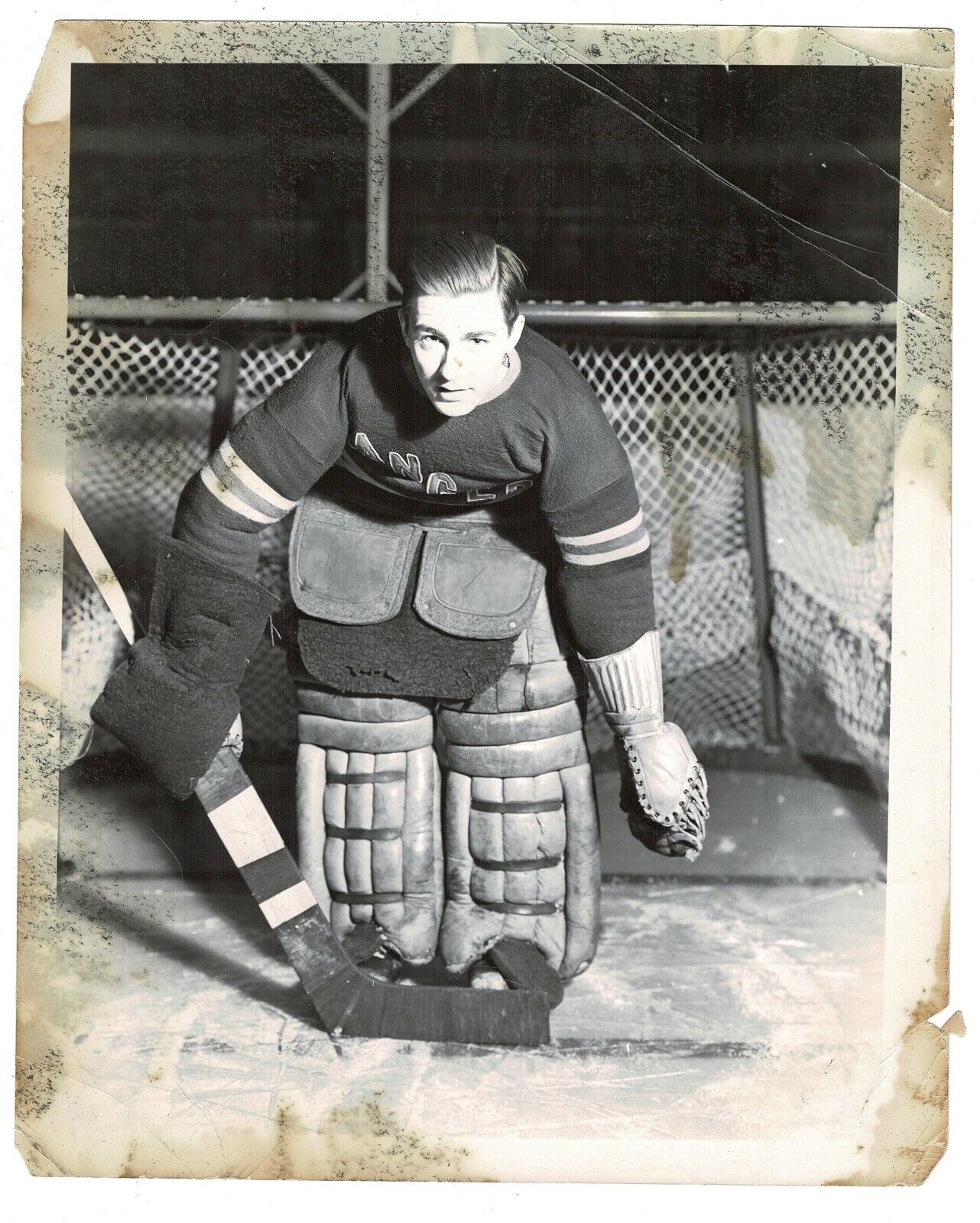 Unknown Vintage Rangers Hockey Goalie Photo Poster painting! 13297