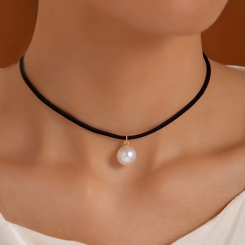Casual Minimalist Round Artificial Pearls Imitation Pearl Korean Velvet Choker