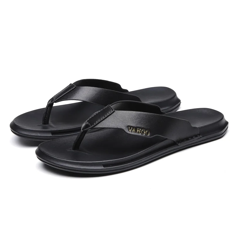 Flip-flops Men's Summer Outdoor Wear Beach Non-Slip Deodorant Clip Feet Men's Indoor Slippers Wear-Resistant Leather Trend Black
