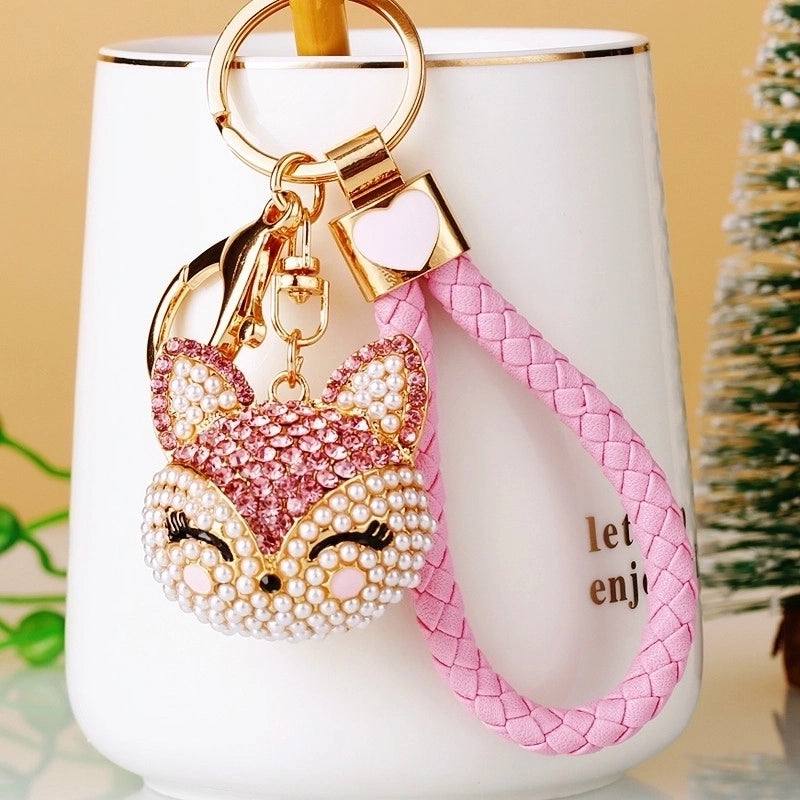 Cute Animal Pu Leather Alloy Inlay Rhinestones Women’s Keychain