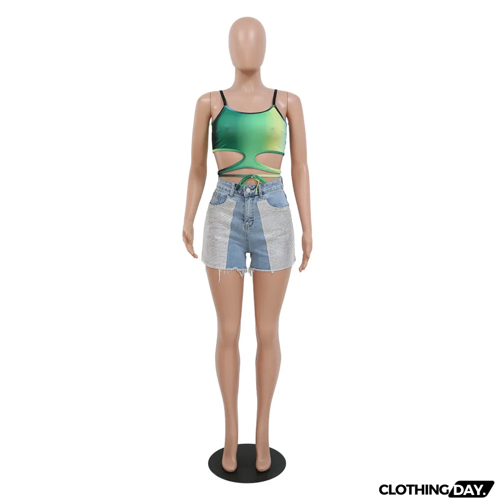 Women Street Trend Patchwork Denim Shorts