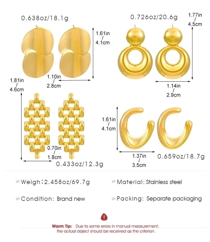 1 Pair Casual Minimalist Streetwear Geometric Plating 304 Stainless Steel Drop Earrings