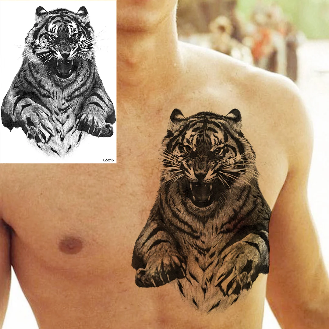 Sdrawing High Quality Lion Tiger Temporary Tattoos For Men Boys Realistic Fake Black Waterproof Tattoos Decal For Adult Party Supplies
