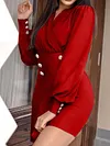 Urban Solid Color Asymmetric Buttoned Cross-Strap V-Neck Long Sleeves Mini Dress 