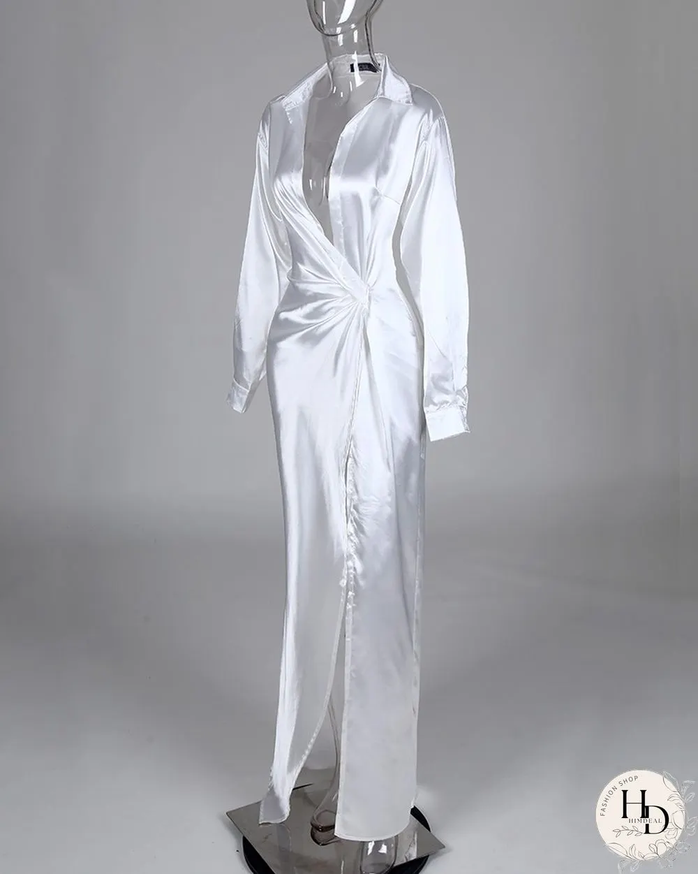 Solid Twisted Design High Slit Maxi Dress