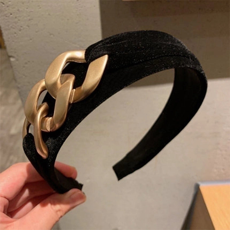 New Velvet Headband Female Retro Temperament Headwear Golden Chain Headband