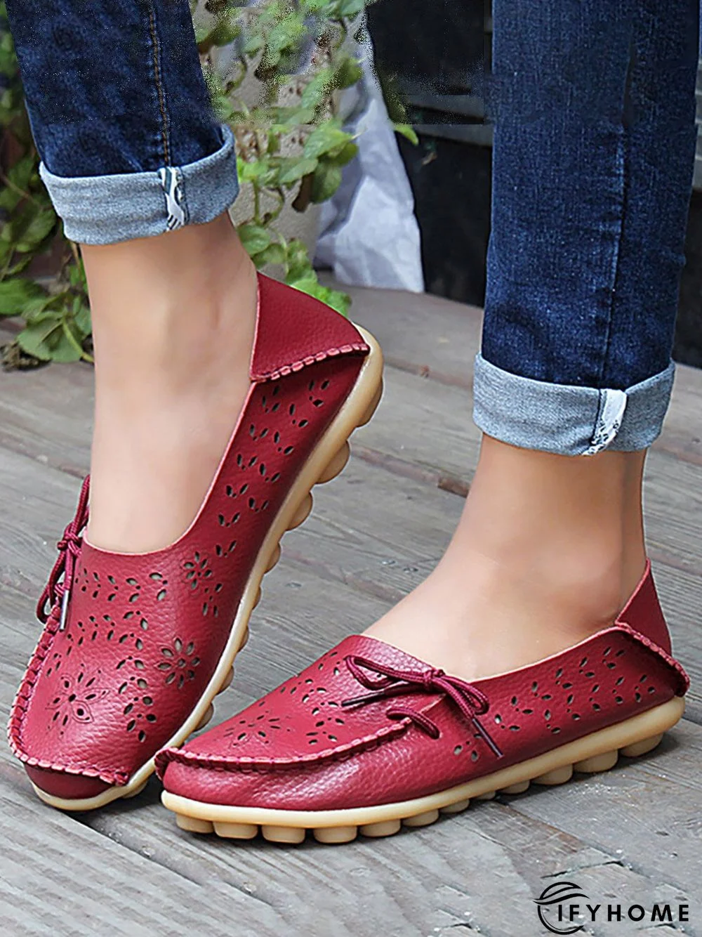 Cowhide Hollow Lace-up Portable Shoes | IFYHOME