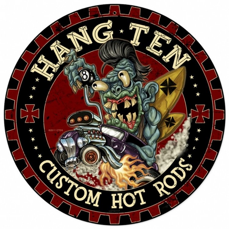 30*30cm - Hot Rod Monster - Round Tin Signs/Wooden Signs