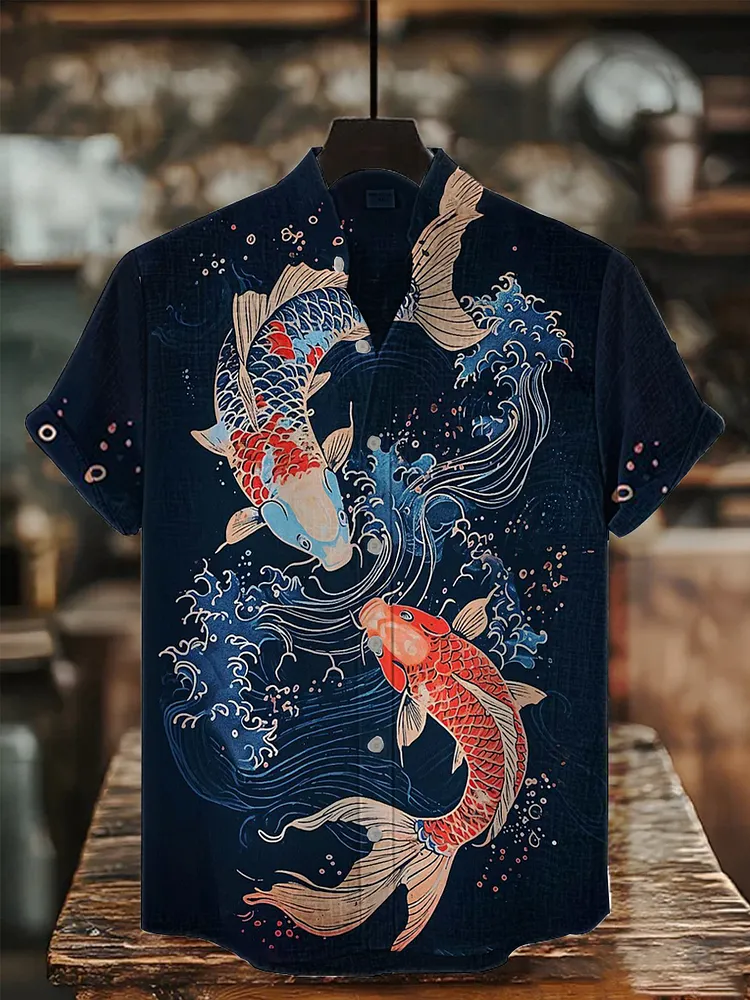 Bedrucktes Hemd der japanischen Kunst f&uuml;r M&auml;nner