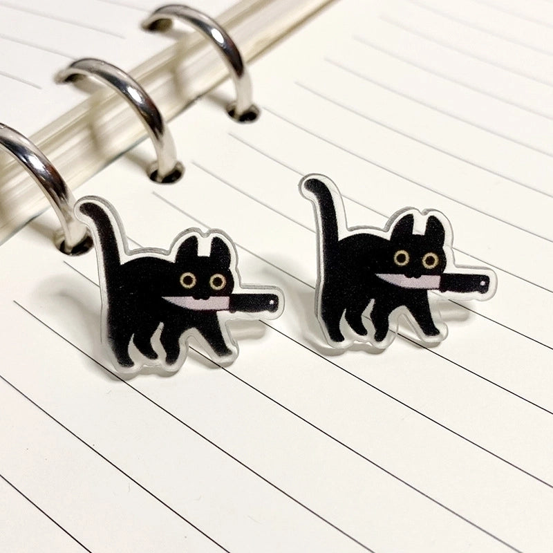 1 Pair Cute Funny Knife Cat Arylic Ear Studs