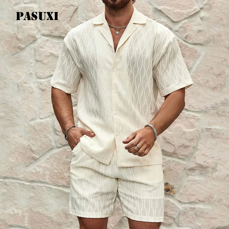 PASUXI New Men's Casual Sports Two-Piece Set Short Sleeve Tee Shorts Outfit huanwei