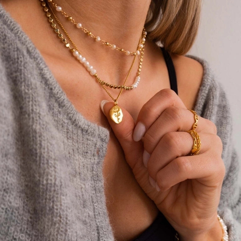 Hip-Hop Vintage Style Minimalist Rose 304 Stainless Steel 18K Gold Plated White Gold Plated Pendant Necklace